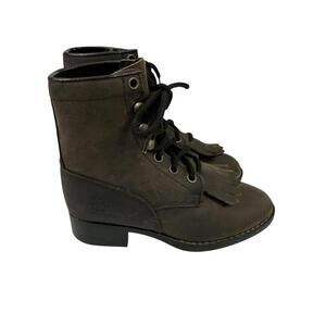 Vintage Durango Kids Leather Brown Kiltie Lace Up Western Prairie Boots Size 10